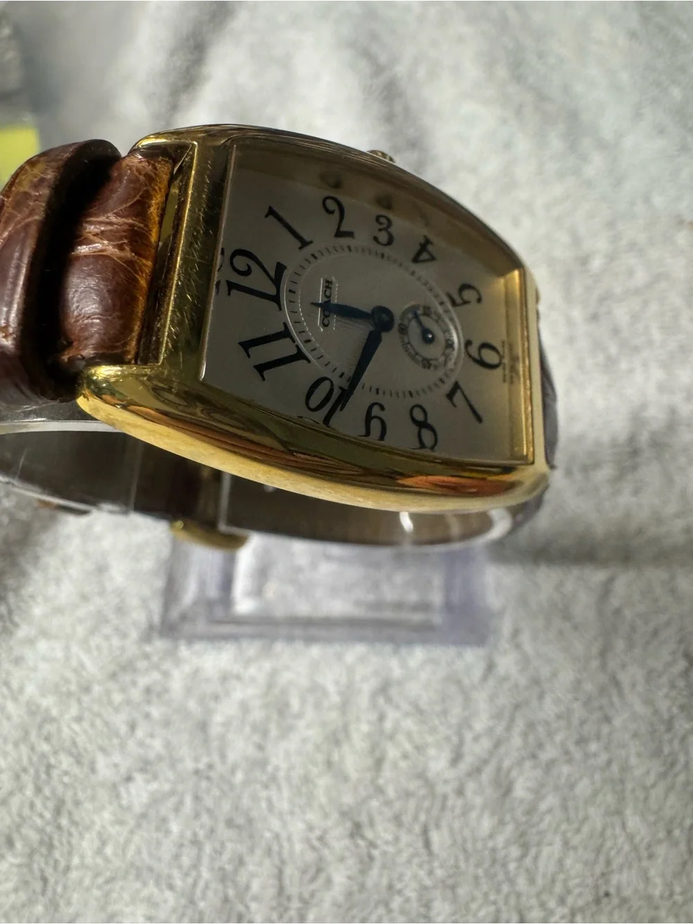 Coach Gold-Tone Tonneau Watch with Brown Leather Strap and Silver Dial